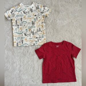 Set of 2 Toddler Boy Tees - Red Baseball Print & White Camping/Fishing Print
